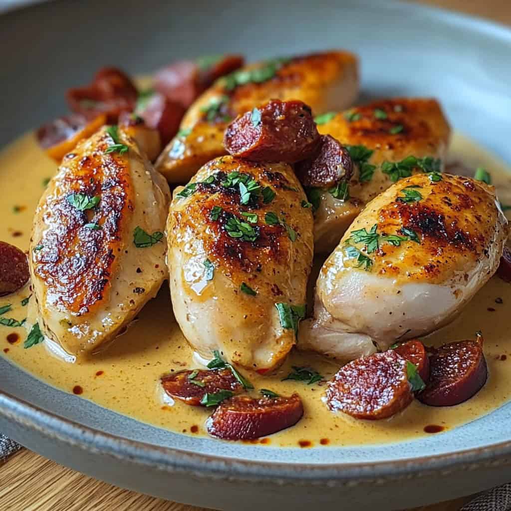 Aiguillettes de Poulet, Sauce Crémeuse au Chorizo